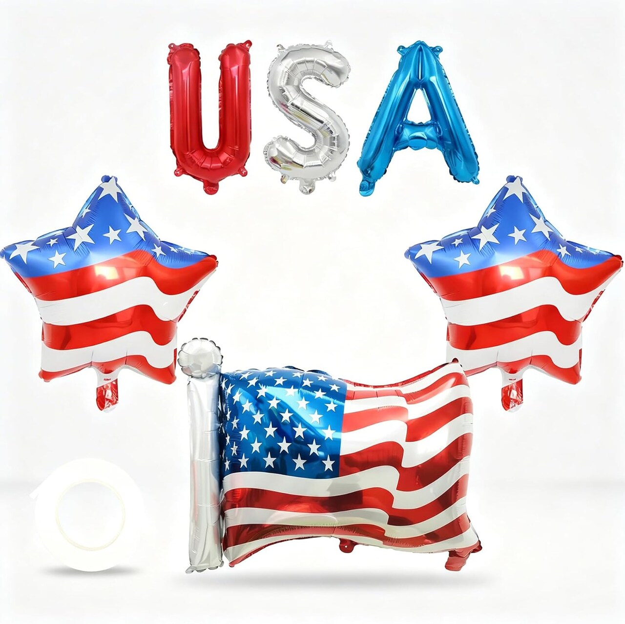 4th of July Patriotic Balloon Set – Reusable Red, White & Blue Foil Balloons for Independence Day, Memorial Day, Veterans Day & Party Decorations